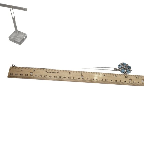 Topaz & Glass Snowflake Pendant Necklace 925 Sterling Silver Untested 18" Chain - Picture 12 of 12